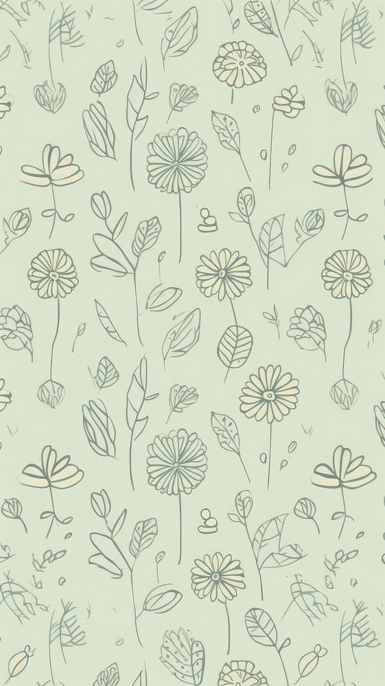  Green flower pattern drawing sketch. AI generated Image by rawpixel.