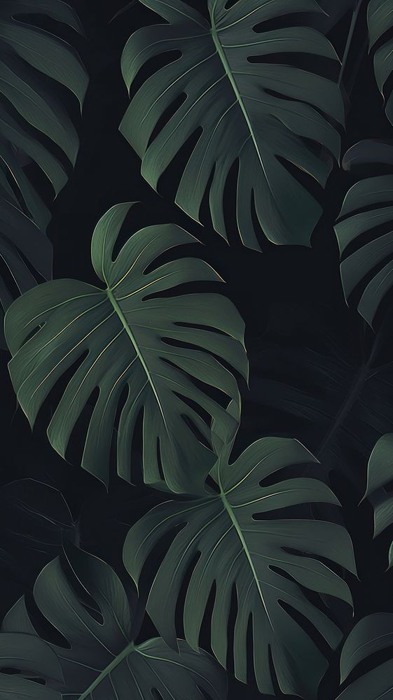  Monstera leaves Green wallpaper forest plant. AI generated Image by rawpixel.