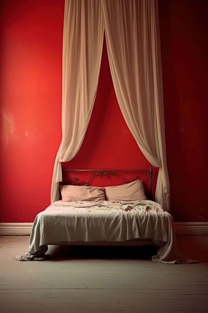 Bedroom furniture red architecture. AI generated Image by rawpixel.