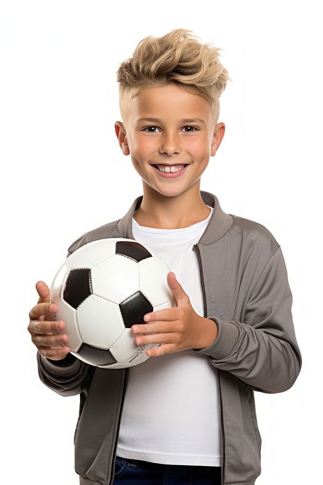 A caucasian boy ball football portrait.
