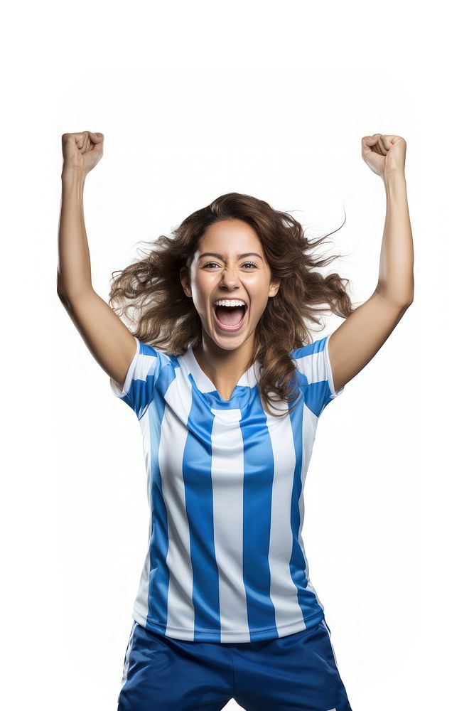 A uruguayan woman shouting portrait white background.