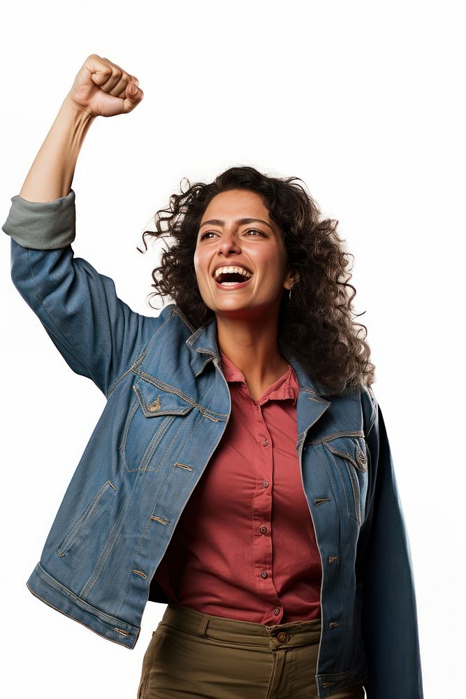 A uruguayan woman shouting laughing portrait.
