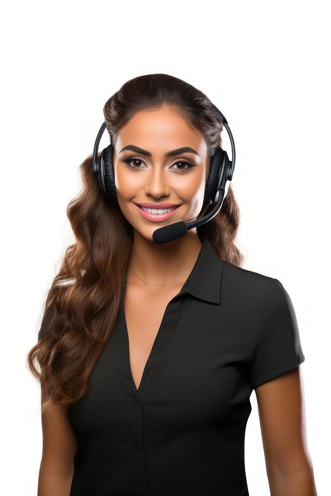 Young latin woman portrait headset headphones.