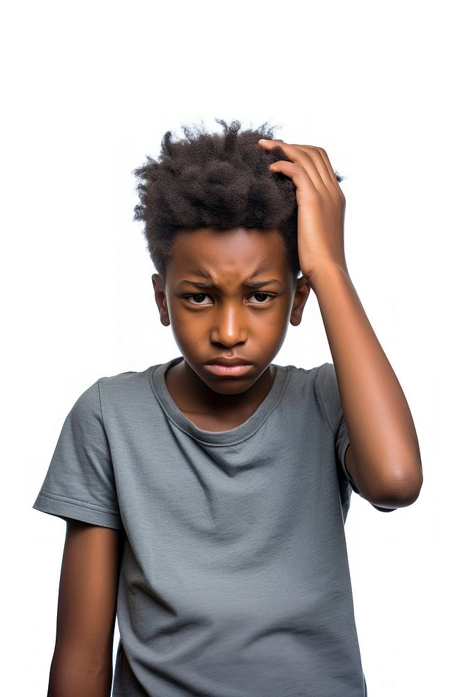 Young black boy portrait worried photo. AI generated Image by rawpixel.