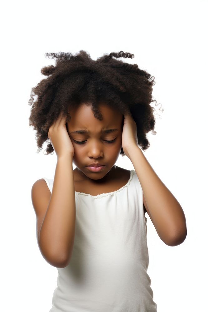 Young black girl portrait worried child. AI generated Image by rawpixel.