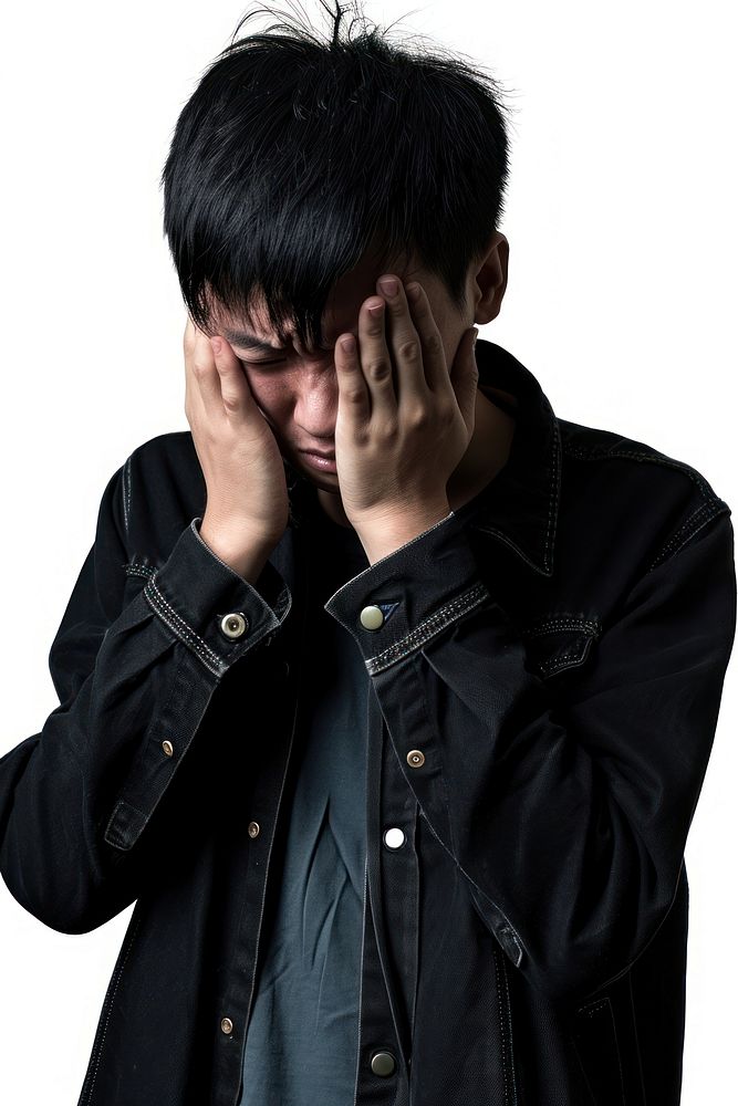 Young chinese man portrait worried crying. AI generated Image by rawpixel.