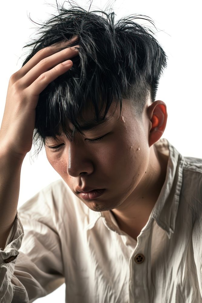 Young chinese man crying adult head. AI generated Image by rawpixel.