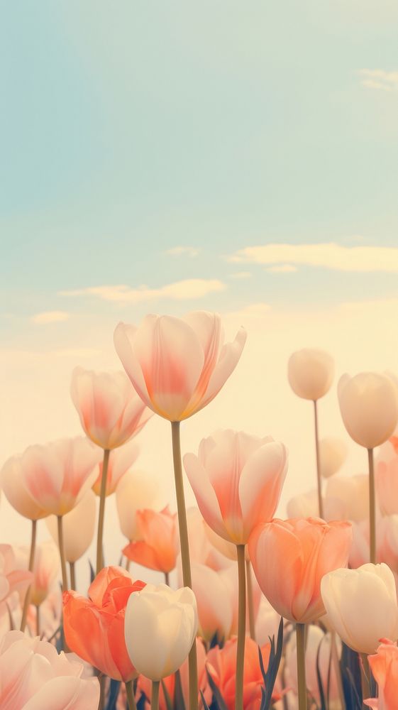 Field of white tulip sky landscape outdoors. AI generated Image by rawpixel.
