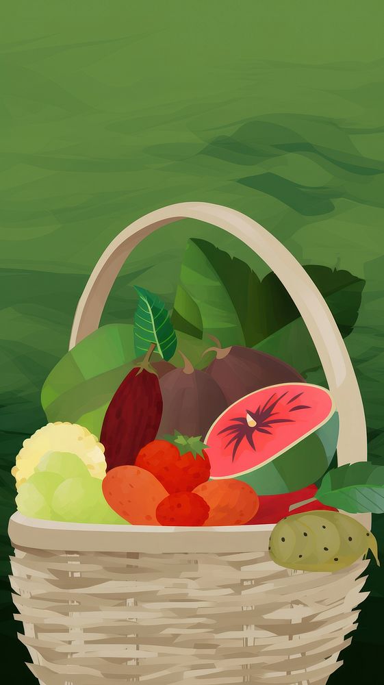  Summer fruits in basket plant food watermelon. AI generated Image by rawpixel.
