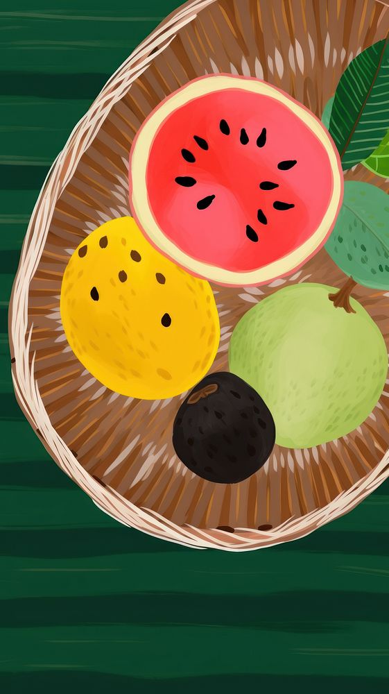  Summer fruits in basket melon plant food. AI generated Image by rawpixel.