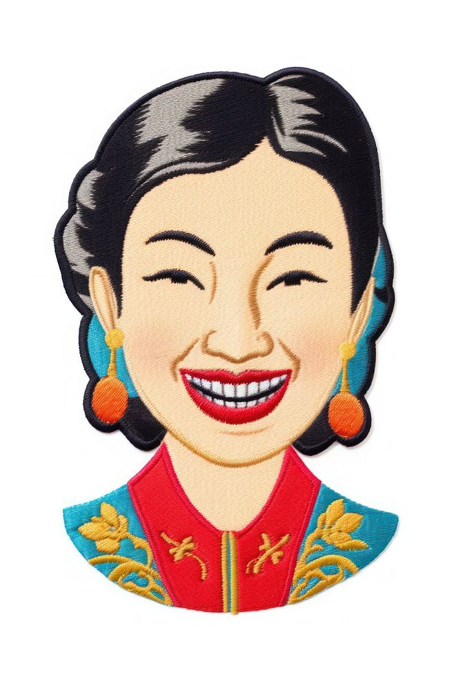 Asian woman smiling portrait earring drawing. AI generated Image by rawpixel.