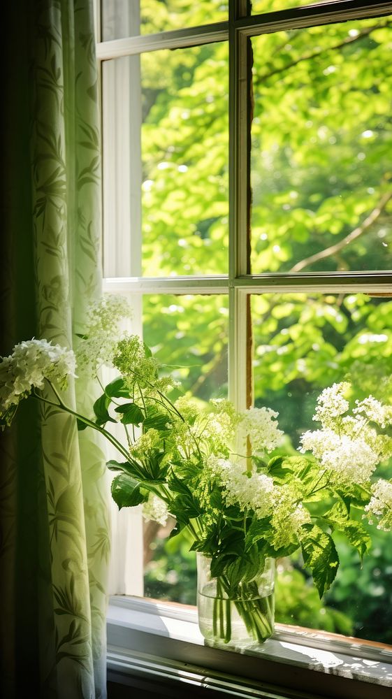  Summer window windowsill flower. AI generated Image by rawpixel.