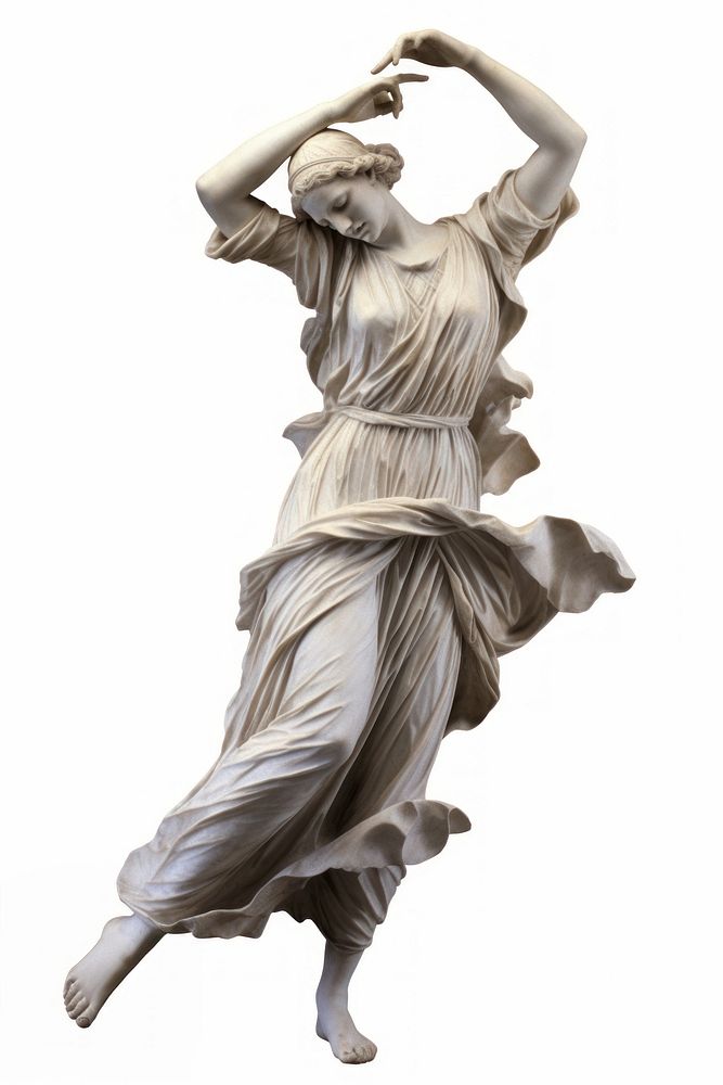 Greek sculpture dancing statue art white background.