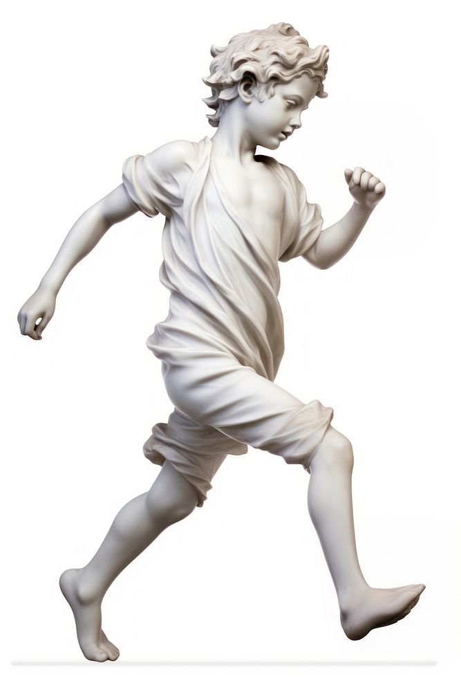 Greek sculpture kid running statue white art.