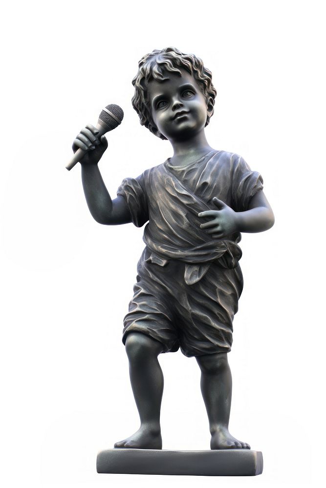 Greek sculpture holding microphone statue figurine art.