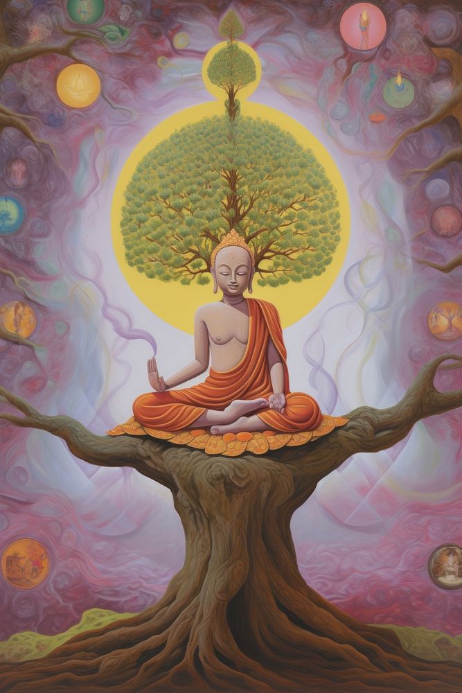 Buddha under bodhi tree art representation spirituality. 