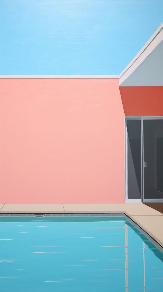  Poolside architecture building painting. AI generated Image by rawpixel.