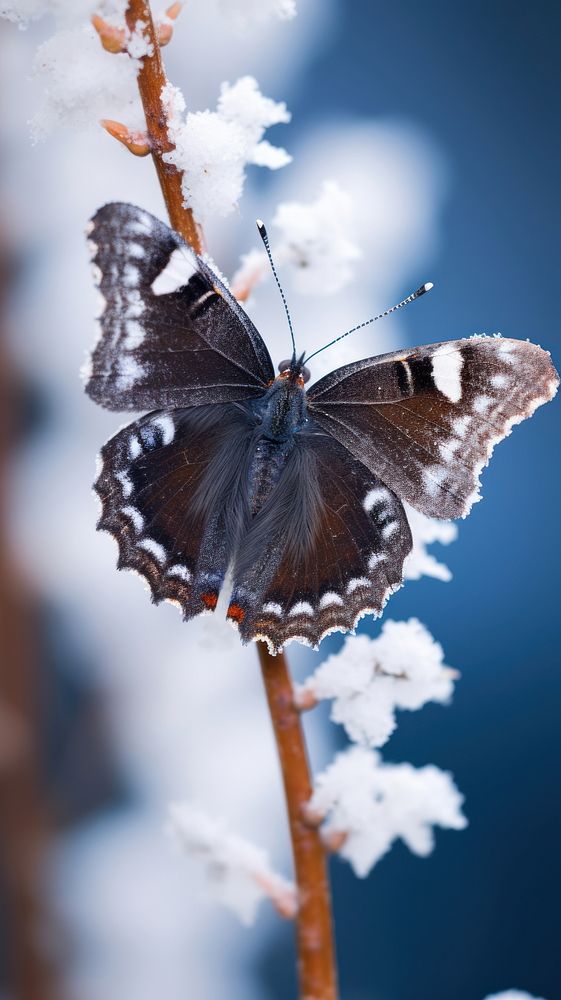 Mourning Cloak butterfly nature snow wildlife.
