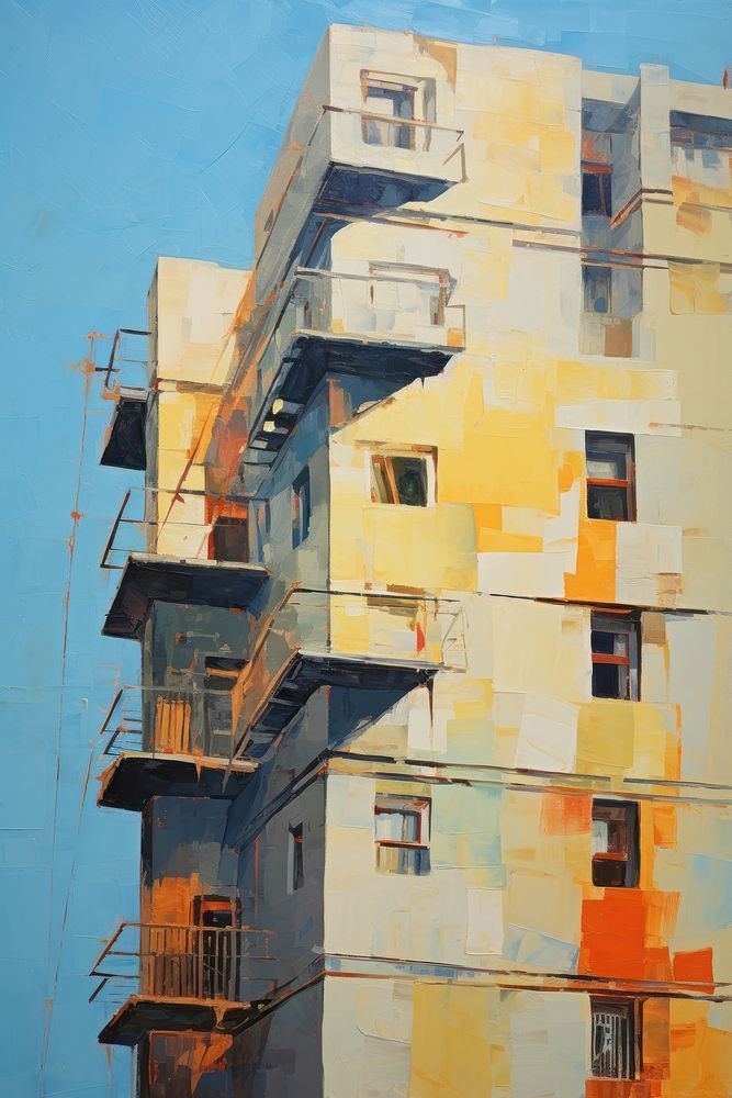 Apartment building painting architecture. AI generated Image by rawpixel.