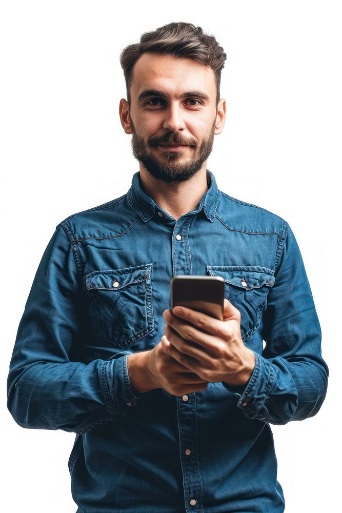 Holding a phone portrait adult photo. AI generated Image by rawpixel.