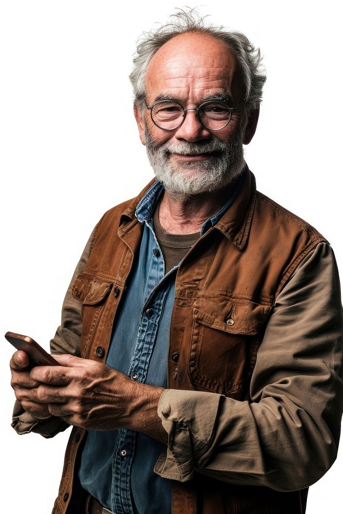Man holding a phone portrait glasses adult. AI generated Image by rawpixel.