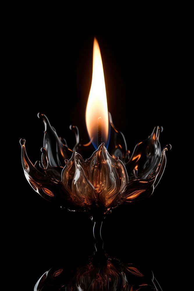Candle flame fire black background illuminated.
