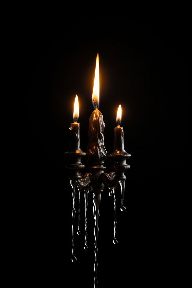 Candle flame black fire black background.