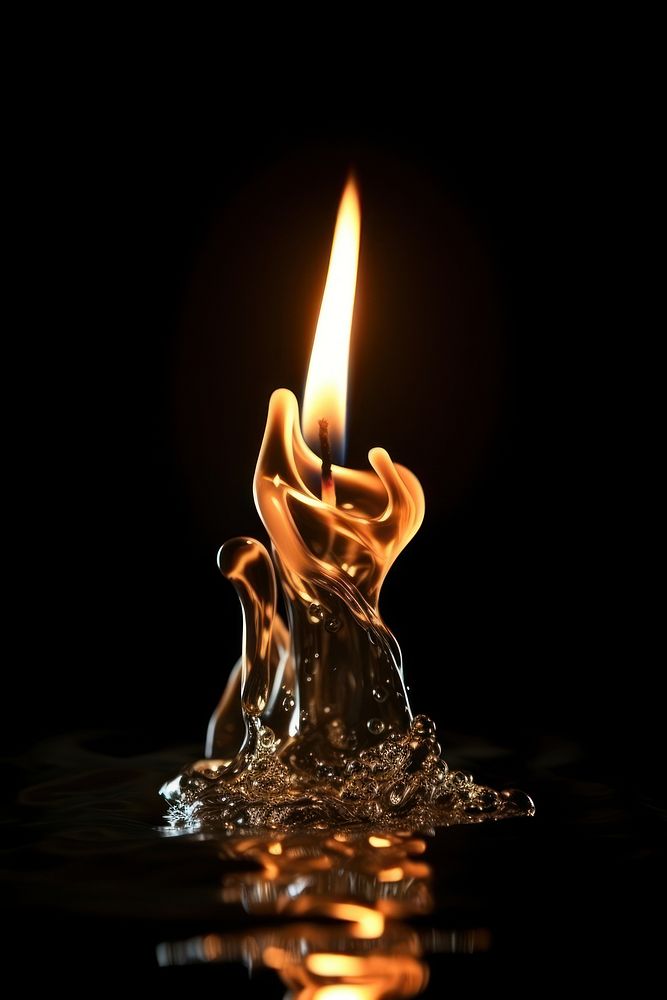 Candle flame effect fire black background illuminated.