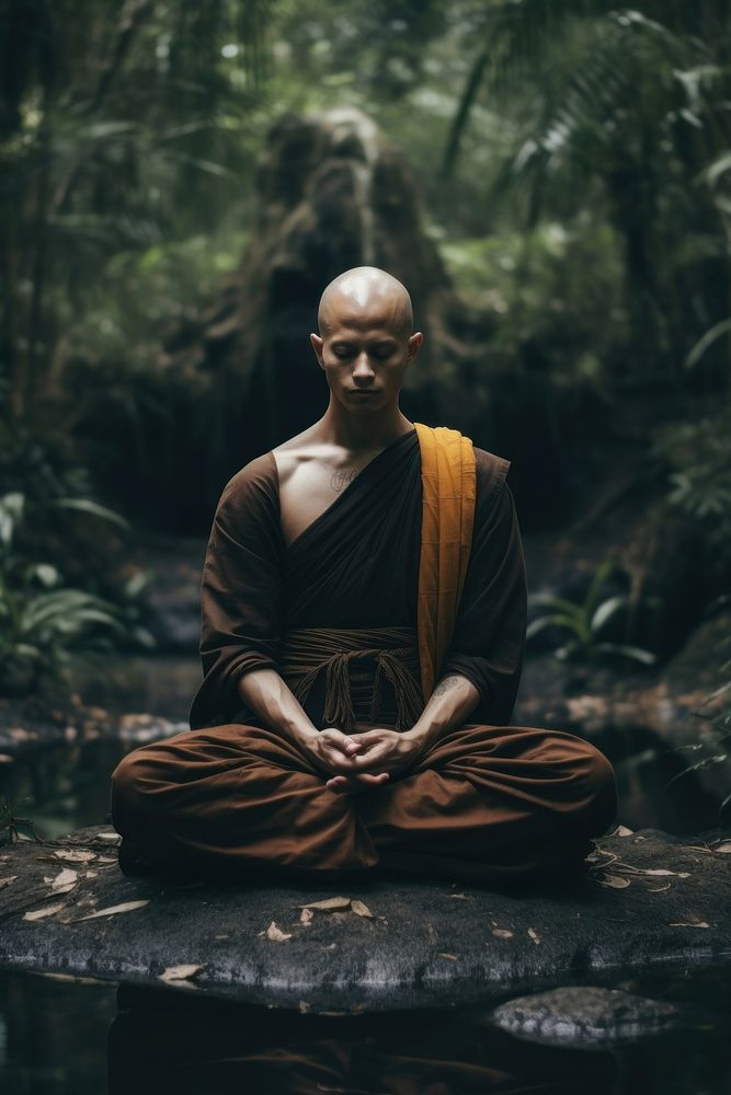 Monk meditates adult yoga cross-legged. AI generated Image by rawpixel.