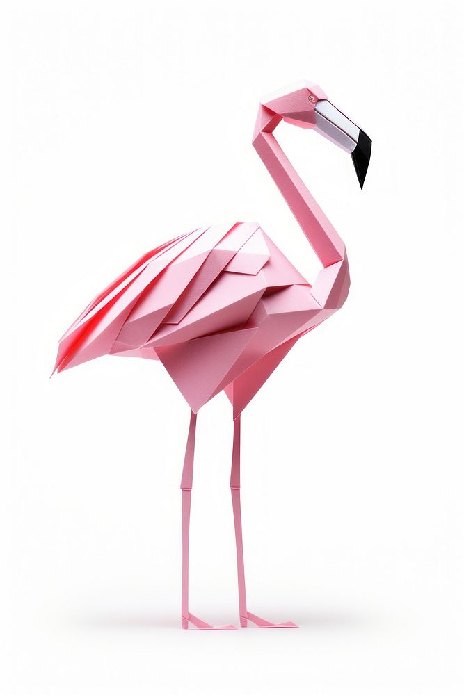Pink flamingo origami animal bird white background. AI generated Image by rawpixel.