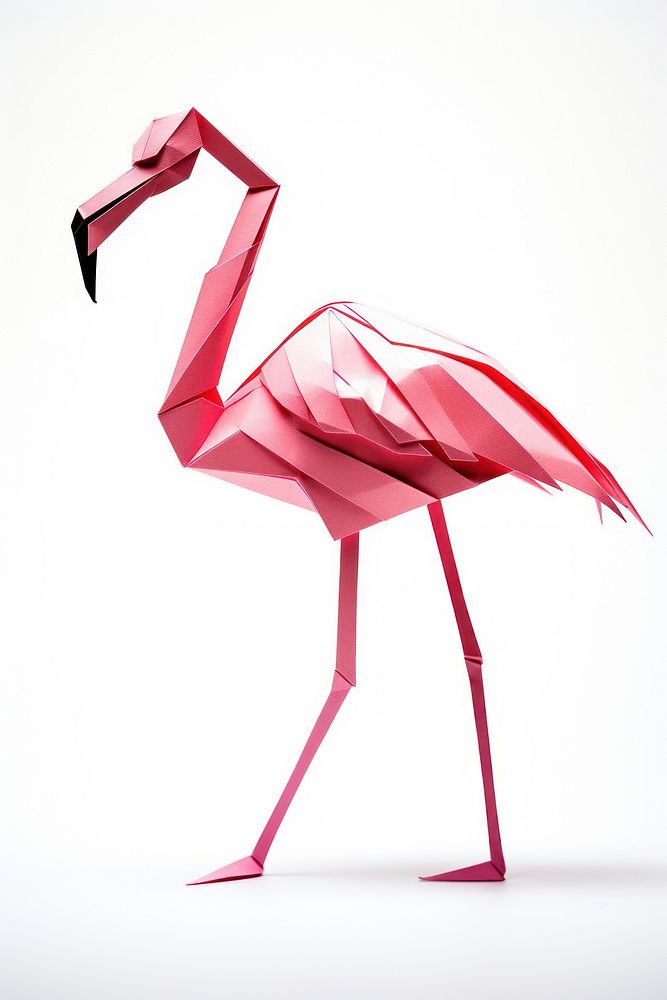 Pink flamingo origami animal bird white background. AI generated Image by rawpixel.