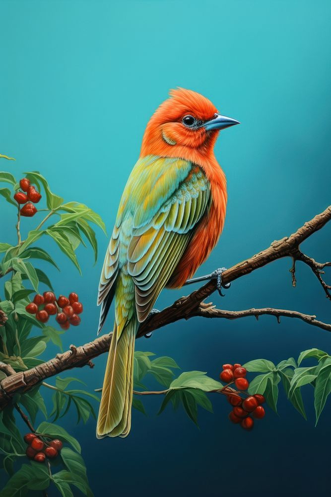 Bird on a branch animal plant beak. AI generated Image by rawpixel.