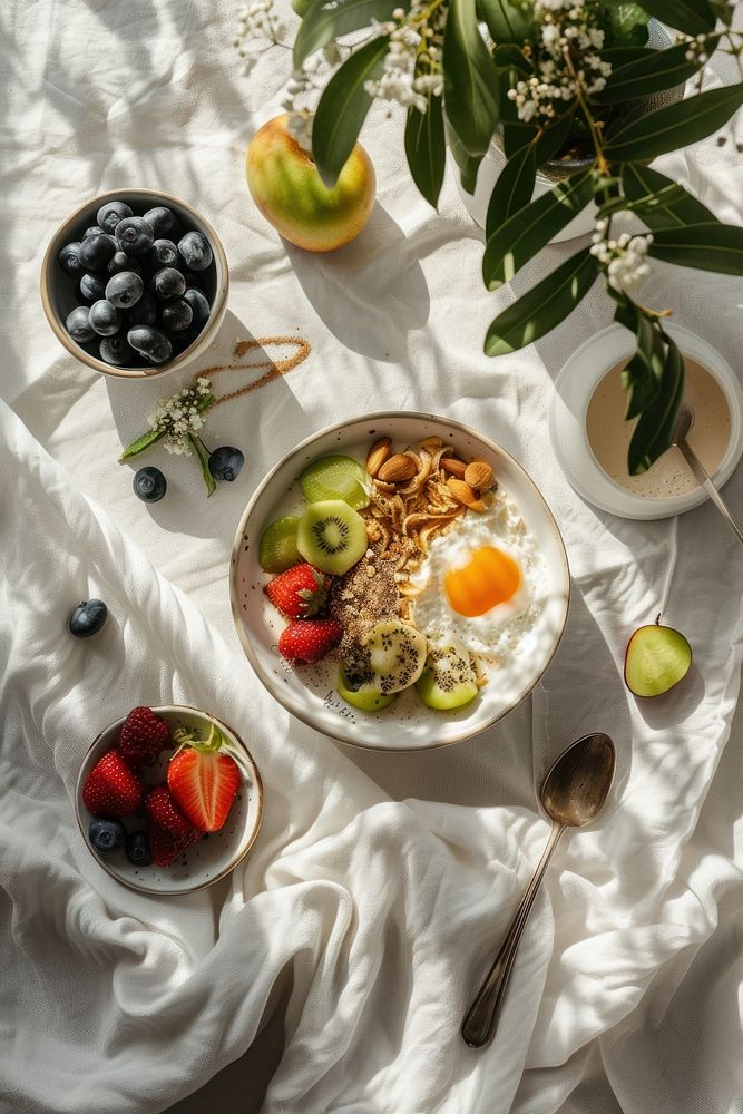 Breakfast bowl fruit plate.