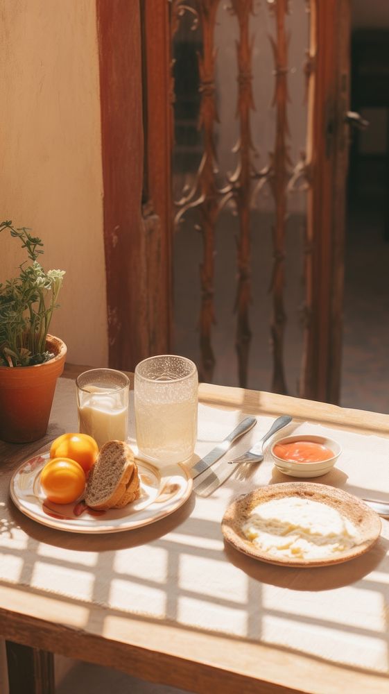 Breakfast furniture brunch table.