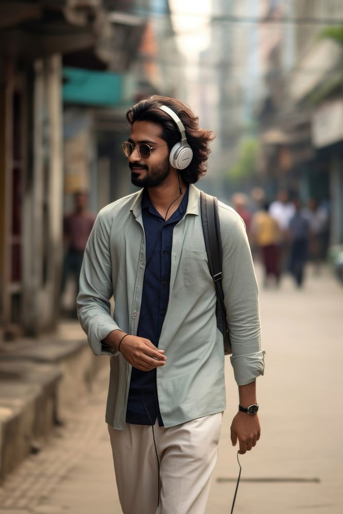 Aesthetic Photography Bangladesh men wearing headphone headphones walking glasses.