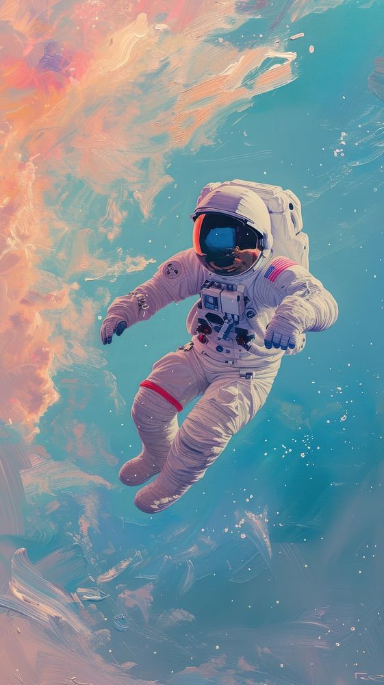 Adventure astronaut swimming painting.