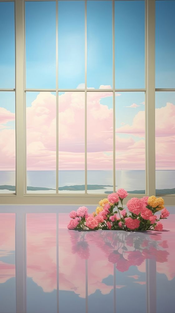 Flower painting window cloud.
