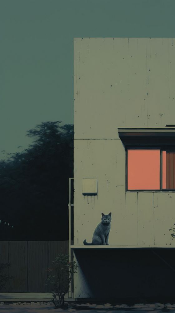 Minimal space cat in front of a suburb house mammal pet architecture.