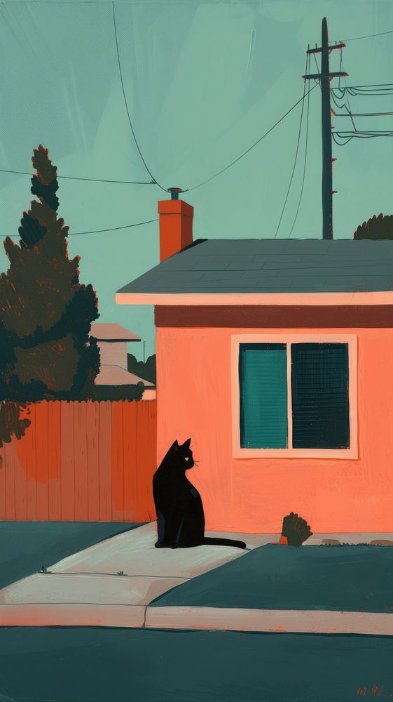 Minimal space cat in front of a suburb house architecture building outdoors.