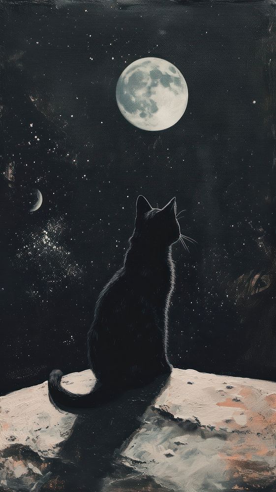 Minimal space cat astronomy painting animal.