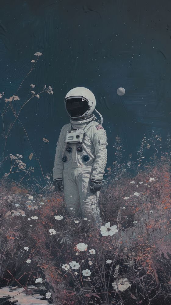 Minimal space astronaunt moon flowers astronaut outdoors nature.