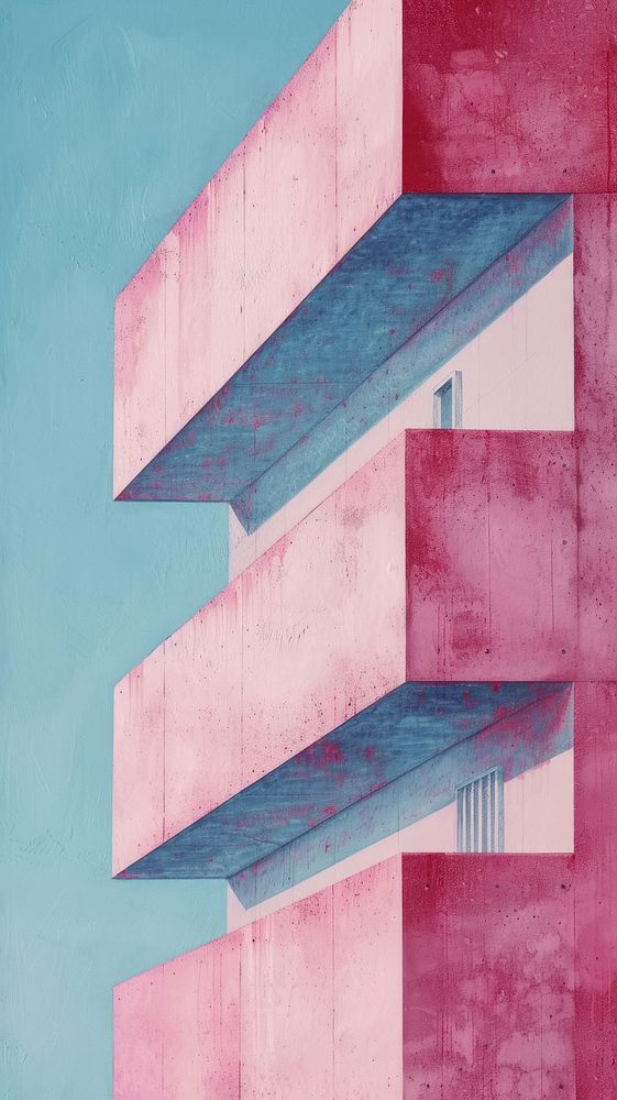 Minimal space brutalist pastel facade architecture staircase building.