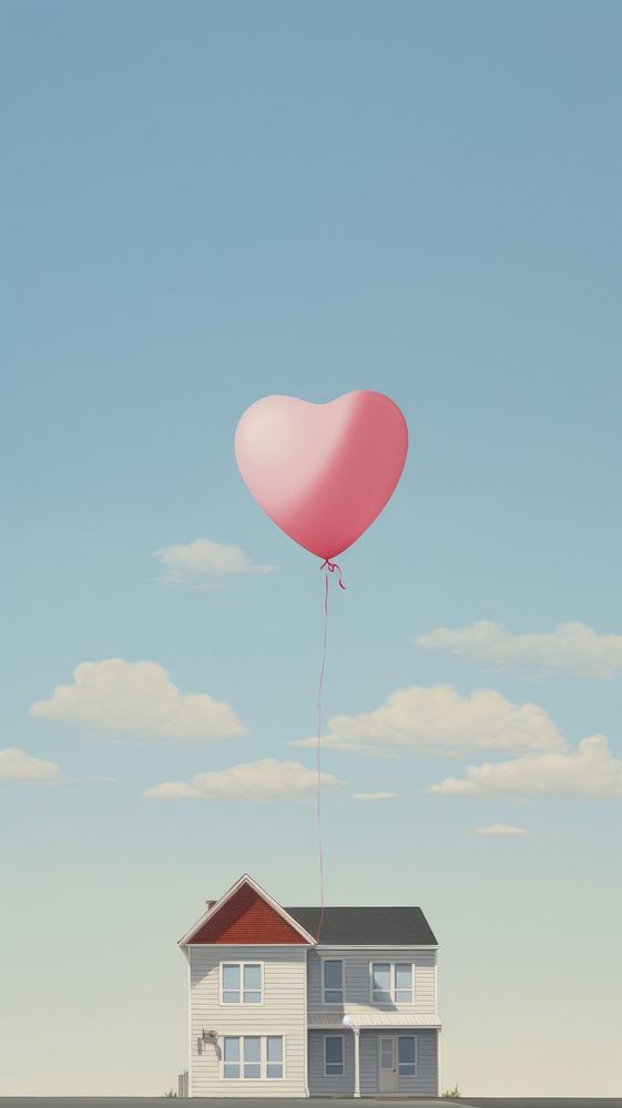 Minimal space heart shape balloon in front of a suburb house architecture landscape building.