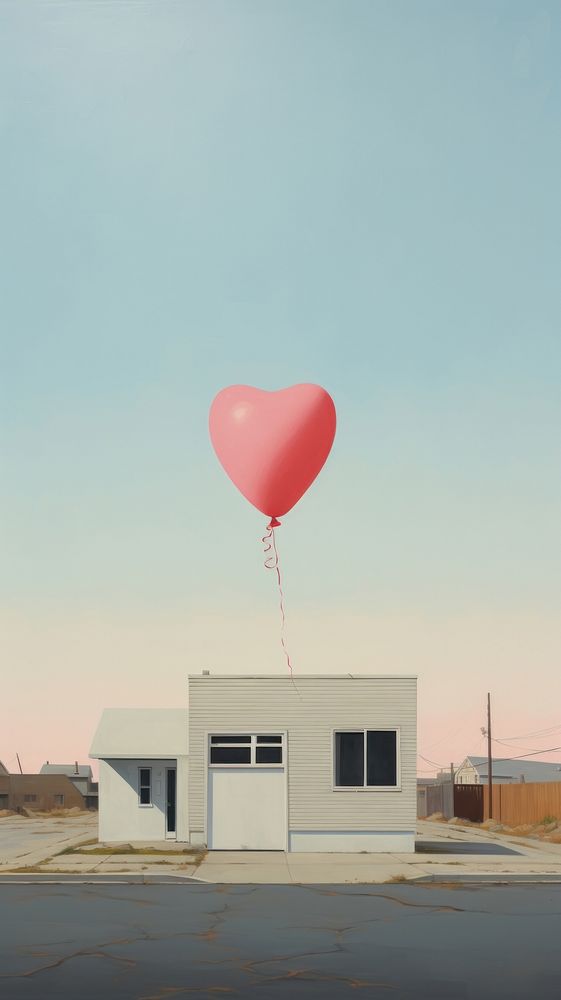 Minimal space heart shape balloon in front of a suburb house architecture outdoors symbol.