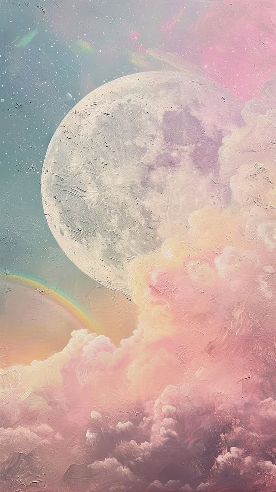 Rainbow space moon sky.