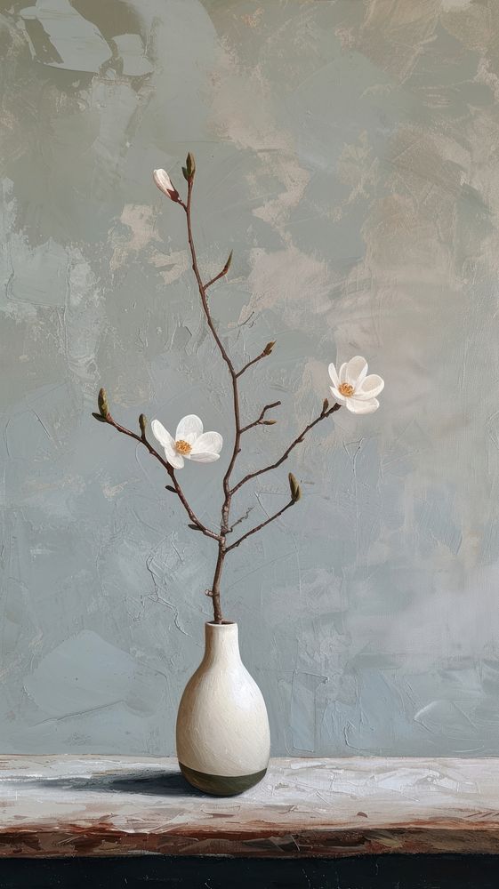 Minimal space vase of flower on the table blossom plant art.