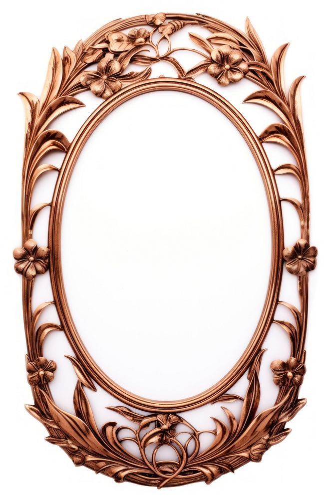 Nouveau art of bamboo frame mirror photo white background.