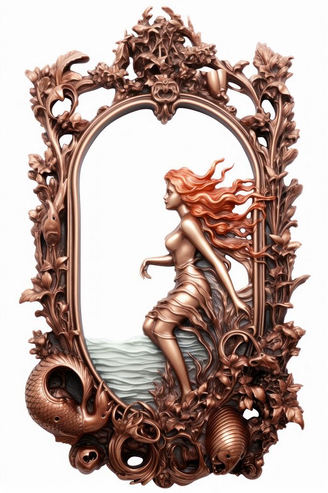 Nouveau art of mermaids frame adult photo white background.
