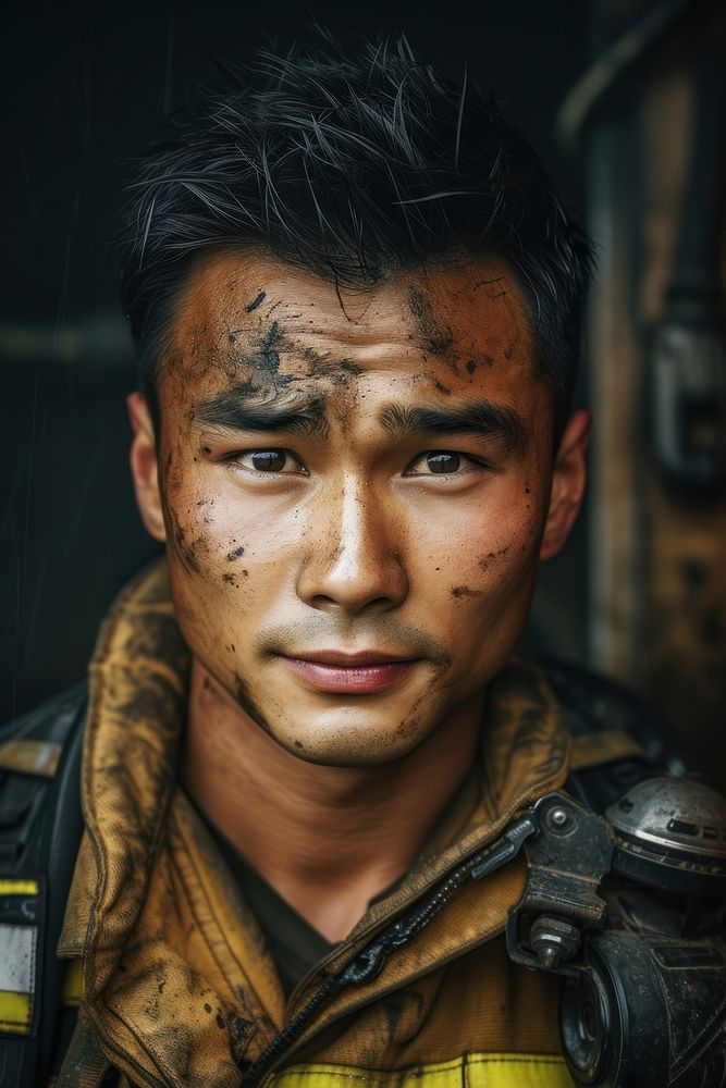 Malaysian man firefighter portrait adult photo.