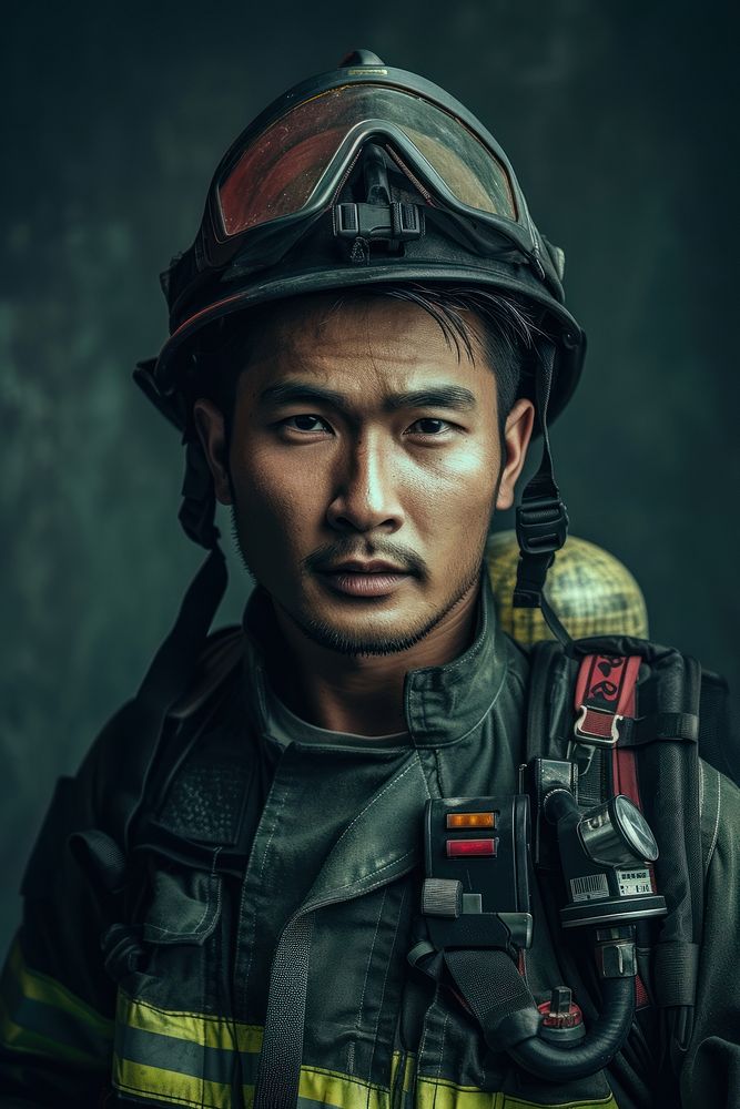 Malaysian man firefighter helmet adult protection.